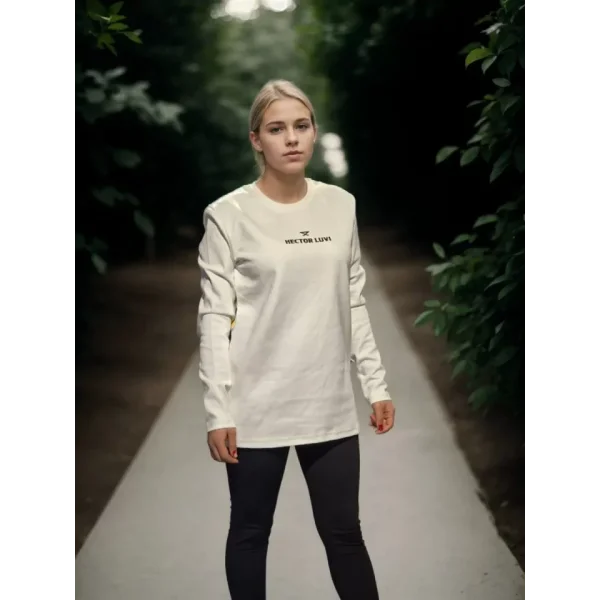 Unisex Bisiklet Yaka Uzun Kollu Thirt  Beyaz