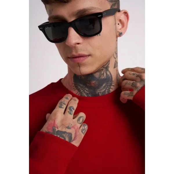 Unisex Biskilet Yaka Üç İplik SweatShirt - Kırmızı