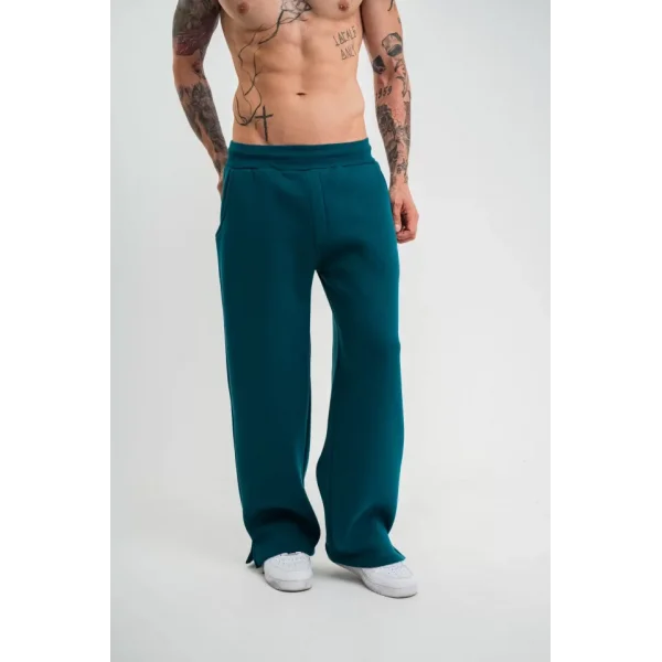 Unisex Boru Paça Baggy Eşofman Pantalon - Koyu Deniz Yeşili