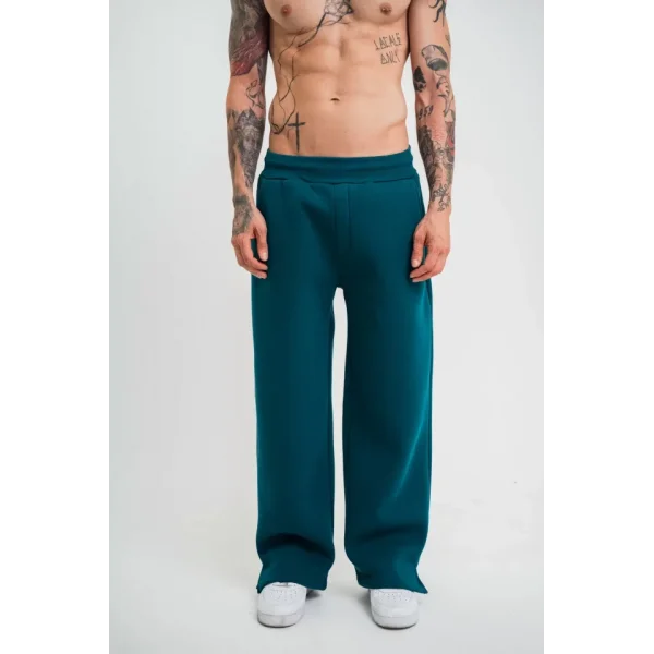 Unisex Boru Paça Baggy Eşofman Pantalon - Koyu Deniz Yeşili