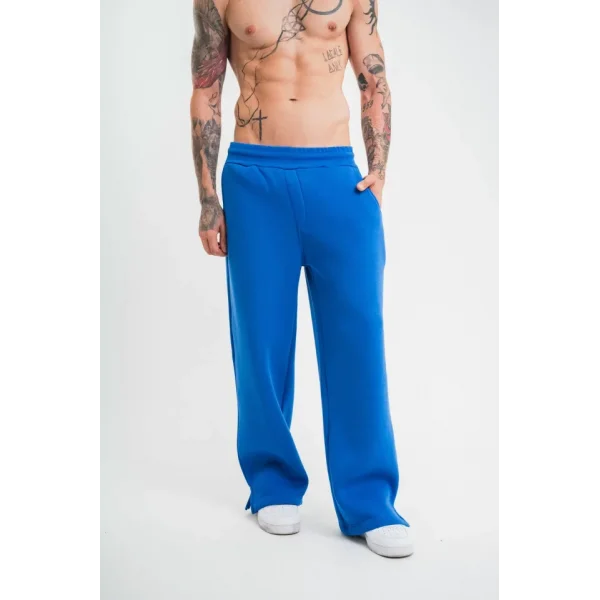 Unisex Boru Paça Baggy Eşofman Pantalon - Mavi