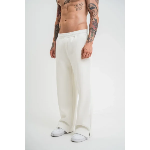 Unisex Boru Paça Baggy Eşofman Pantolon - Beyaz