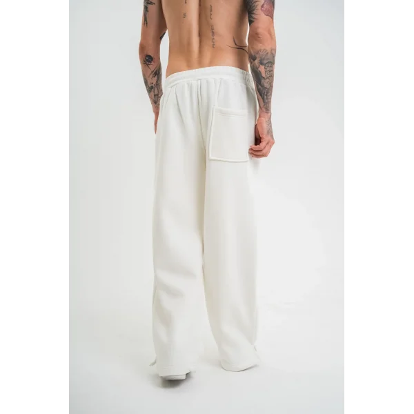 Unisex Boru Paça Baggy Eşofman Pantolon - Beyaz