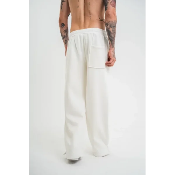 Unisex Boru Paça Baggy Eşofman Pantolon - Beyaz