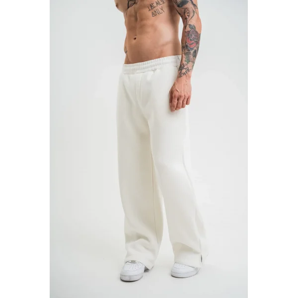 Unisex Boru Paça Baggy Eşofman Pantolon - Beyaz