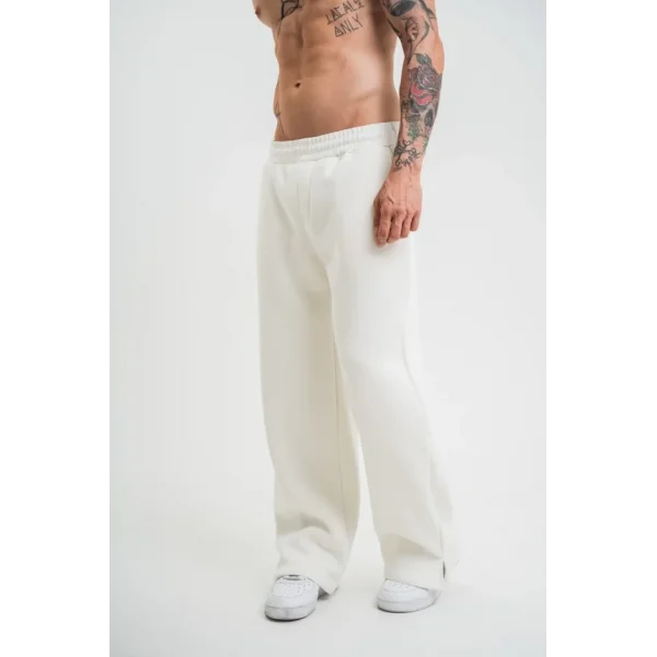 Unisex Boru Paça Baggy Eşofman Pantolon - Beyaz