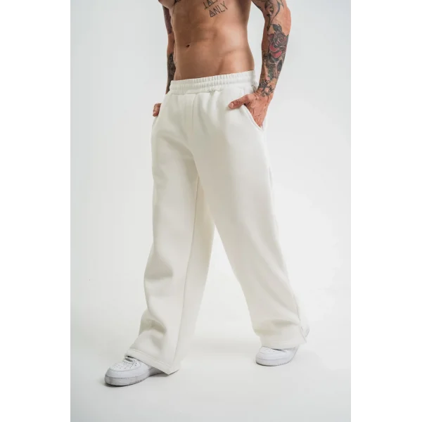 Unisex Boru Paça Baggy Eşofman Pantolon - Beyaz