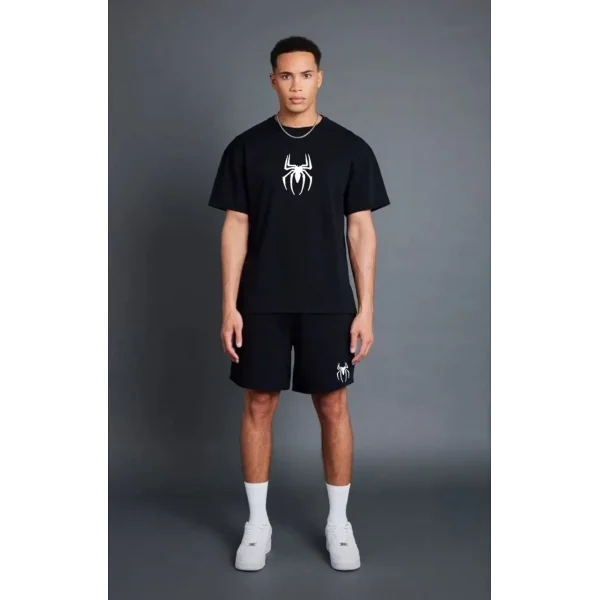 Unisex Cepli Baskılı Şortlu Takım - Siyah