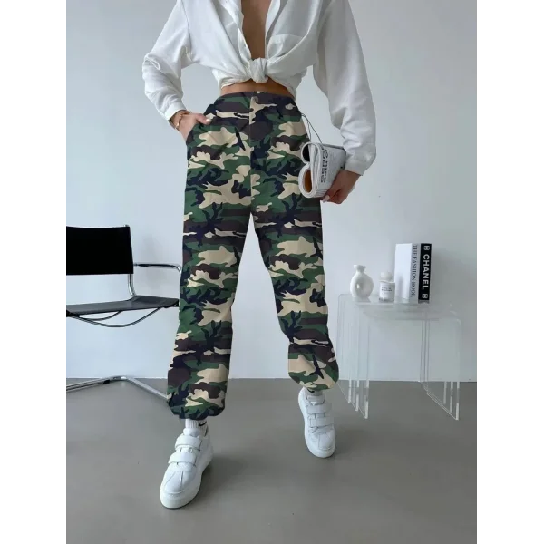 Unisex Ceplı Paraşut Kamuflaj Pantolon - Askeri