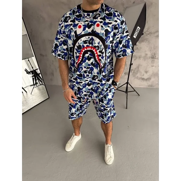 Unisex Dijital Baskılı Şortlu Takım - Gri