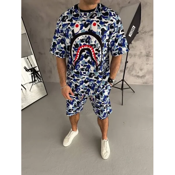 Unisex Dijital Baskılı Şortlu Takım - Gri