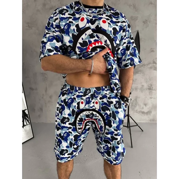 Unisex Dijital Baskılı Şortlu Takım - Gri