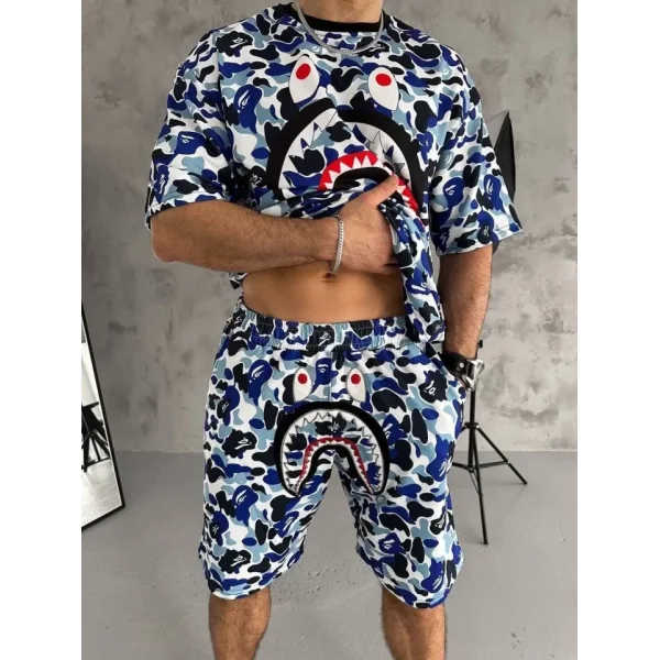 Unisex Dijital Baskılı Şortlu Takım - Gri