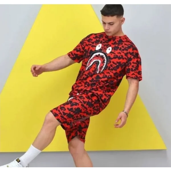 Unisex Dijital Baskılı Şortlu Takım - Kırmızı