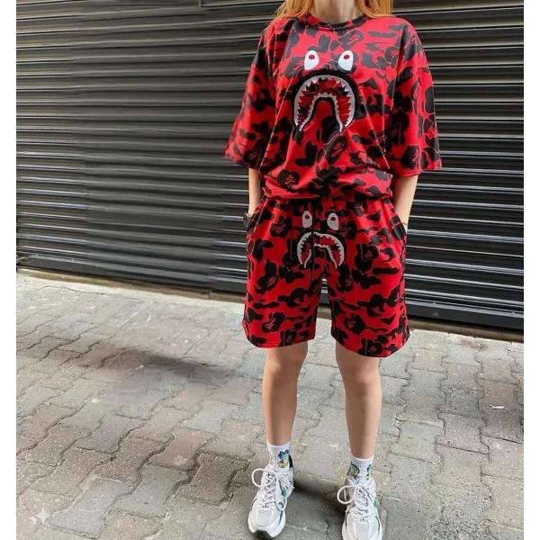 Unisex Dijital Baskılı Şortlu Takım - Kırmızı