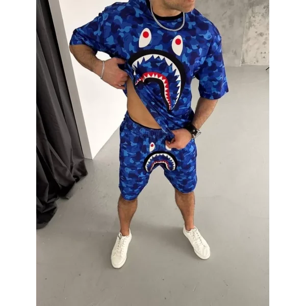Unisex Dijital Baskılı Şortlu Takım - Mavi