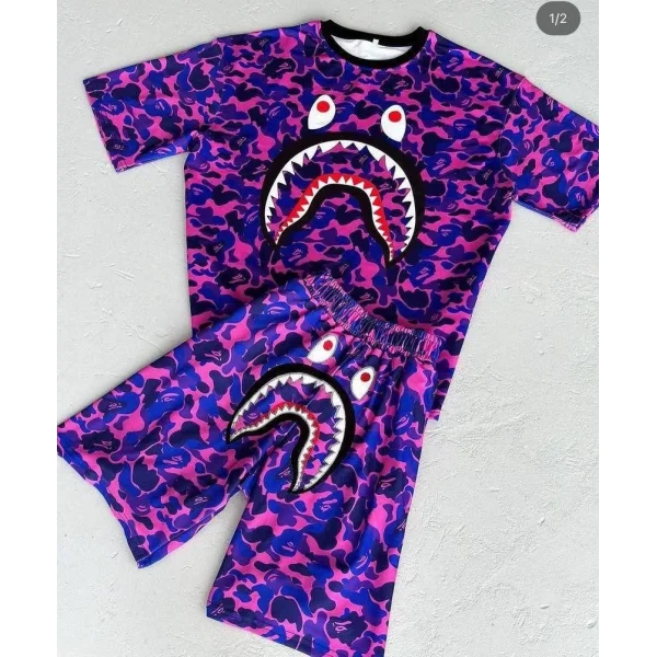 Unisex Dijital Baskılı Şortlu Takım - Mor
