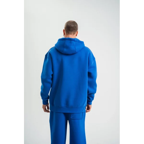 Unisex Double Oversize Kapşonlu Basic SweatShirt - Mavi