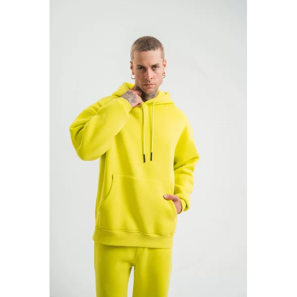 Unisex Double Oversize Kapşonlu Basic SweatShirt - Sarı