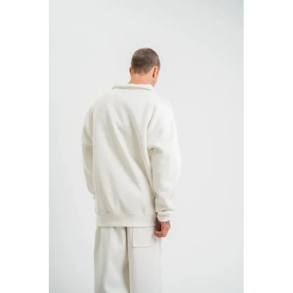 Unisex Double Oversize Patlı Yaka SweatShirt - Beyaz