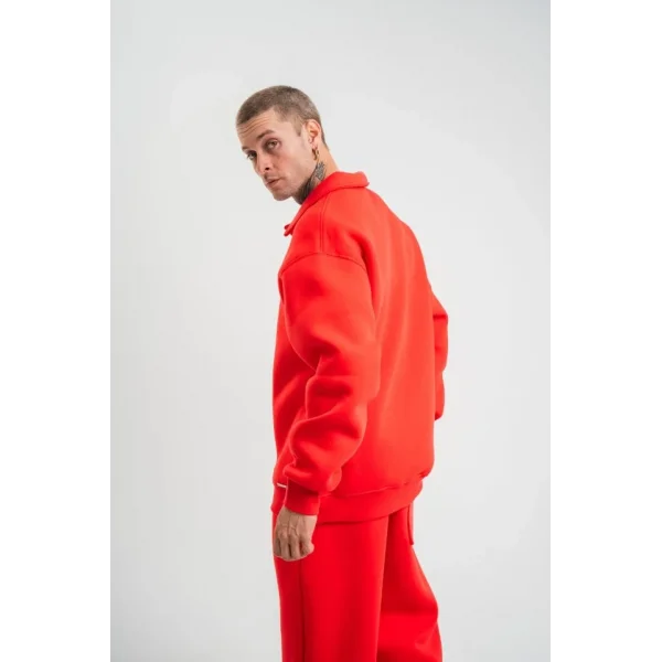 Unisex Double Oversize Patlı Yaka SweatShirt - Kırmızı