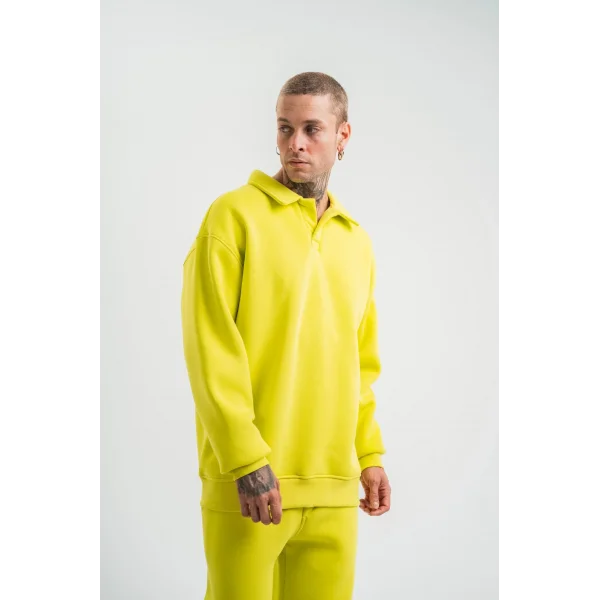 Unisex Double Oversize Patlı Yaka SweatShirt - Sarı