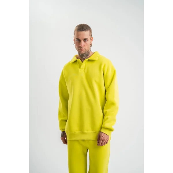 Unisex Double Oversize Patlı Yaka SweatShirt - Sarı