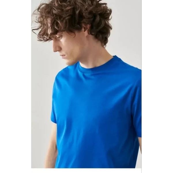 Unisex Düz Biskilet Yaka Oversize T-shirt - Mavi