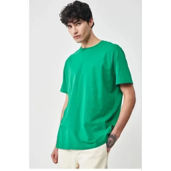 Unisex Düz Biskilet Yaka Oversize T-shirt - Yeşil