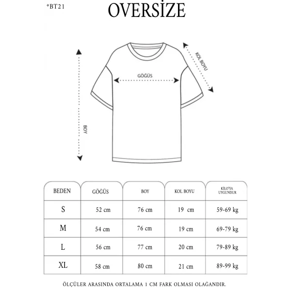 Unisex Düz Biskilet Yaka Oversize T-shirt - Mavi