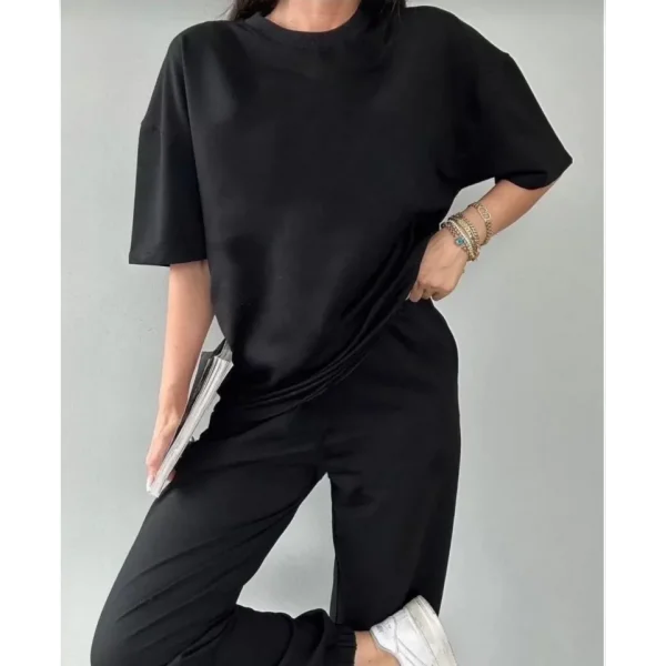 Unisex Düz Thirt Ve Eşofman Takımı  iyah