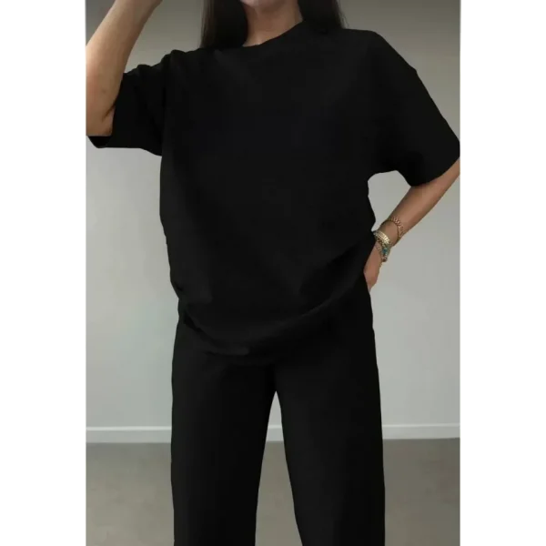 Unisex Düz Thirt Ve Eşofman Takımı  iyah