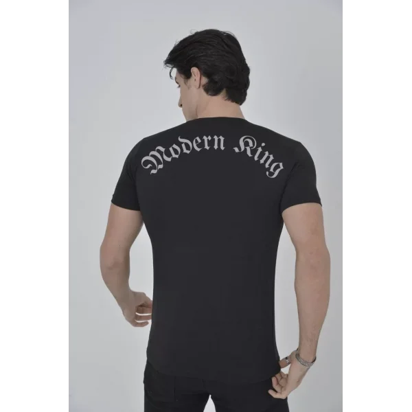 Unisex Göğüs File Aksesuarlı T-shirt - Siyah