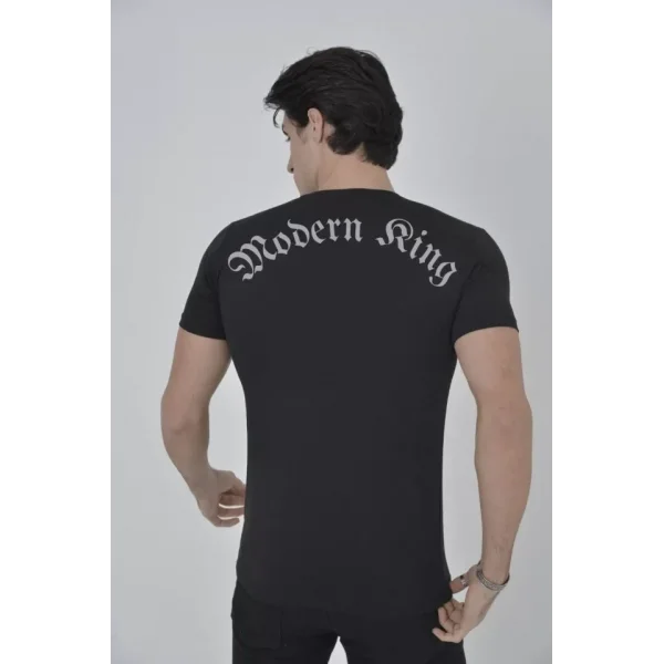 Unisex Göğüs File Aksesuarlı T-shirt - Siyah