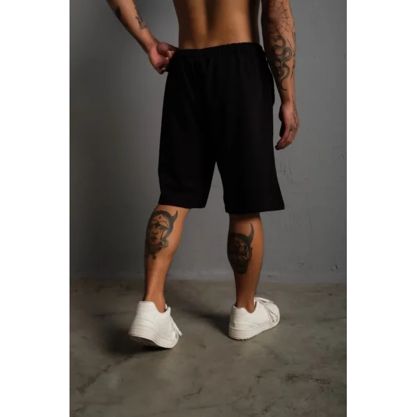 Unisex İki İplik Düz Oversize Şort - Siyah