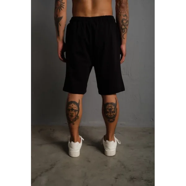 Unisex İki İplik Düz Oversize Şort - Siyah