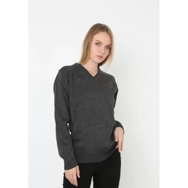 Unisex İnce Çizgili Bisiklet Yaka Triko Kazak - Antrasit