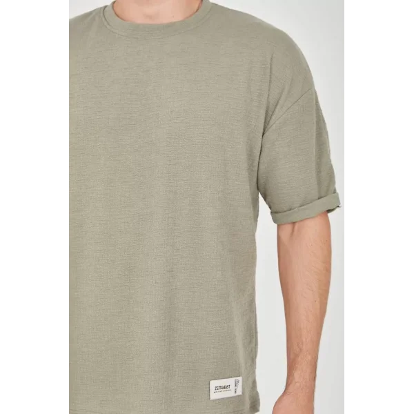 Unisex Jakar Kumaş Rahat Kol T-Shirt - Açık Yeşil