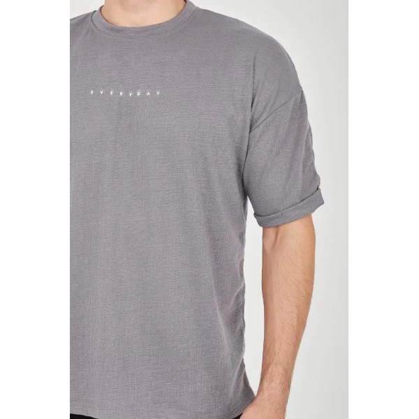 Unisex Jakar Kumaş Rahat Kol T-Shirt - Gri