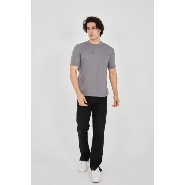 Unisex Jakar Kumaş Slim Fit T-Shirt - Boyalı Gri