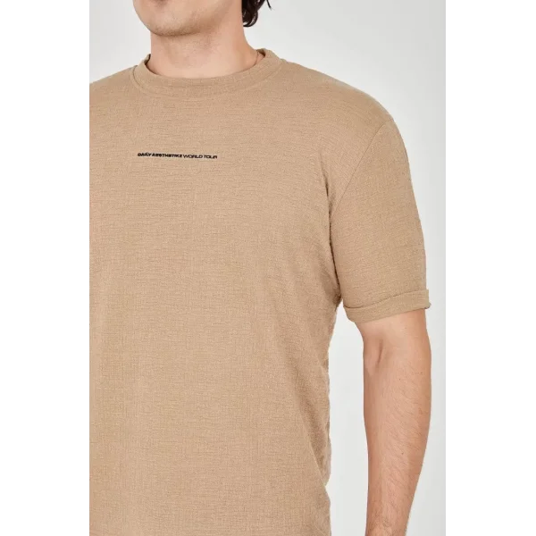 Unisex Jakar Kumaş Slim Fit T-Shirt - Kahverengi