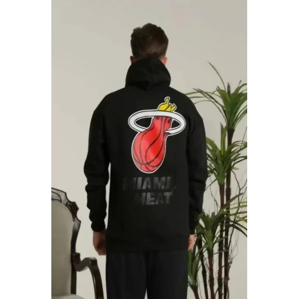 Unisex Kapşonlu Baskılı Sweetshirt - Siyah