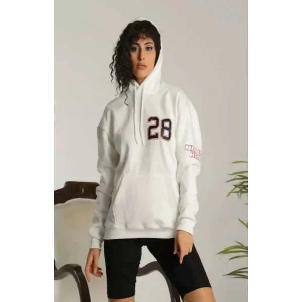 Unisex Kapşonlu Baskılı weetshirt  Beyaz