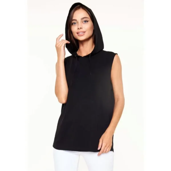 Unisex Kapşonlu Kolsuz Düz Oversize Tshirt  iyah