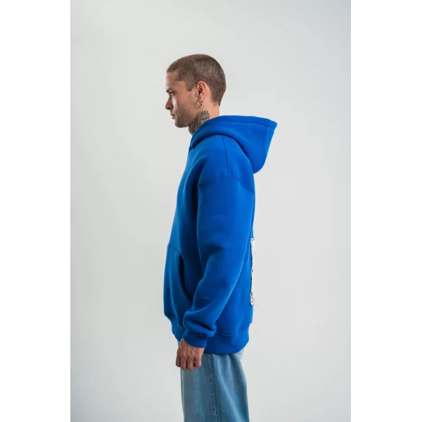 Unisex Kapşonlu Uzun Kol Patchli Nakışlı SweatShirt - Mavi