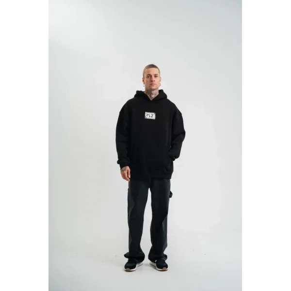 Unisex Kapşonlu Uzun Kol Patchli Nakışlı SweatShirt - Siyah