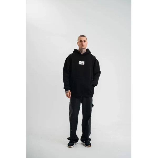 Unisex Kapşonlu Uzun Kol Patchli Nakışlı SweatShirt - Siyah