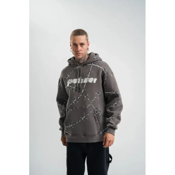 Unisex Kapşonlu Varak Ve Pano Baskılı SweatShirt - Füme