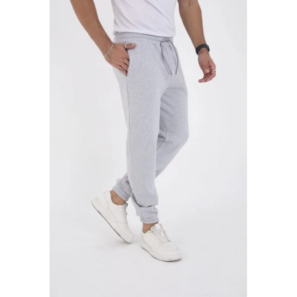 Unisex Kışlık Üç İplik Lastikli Eşofman Pantolon - Gri