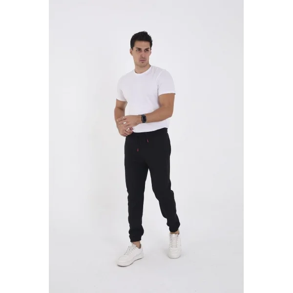 Unisex Kışlık Üç İplik Lastikli Eşofman Pantolon - Siyah